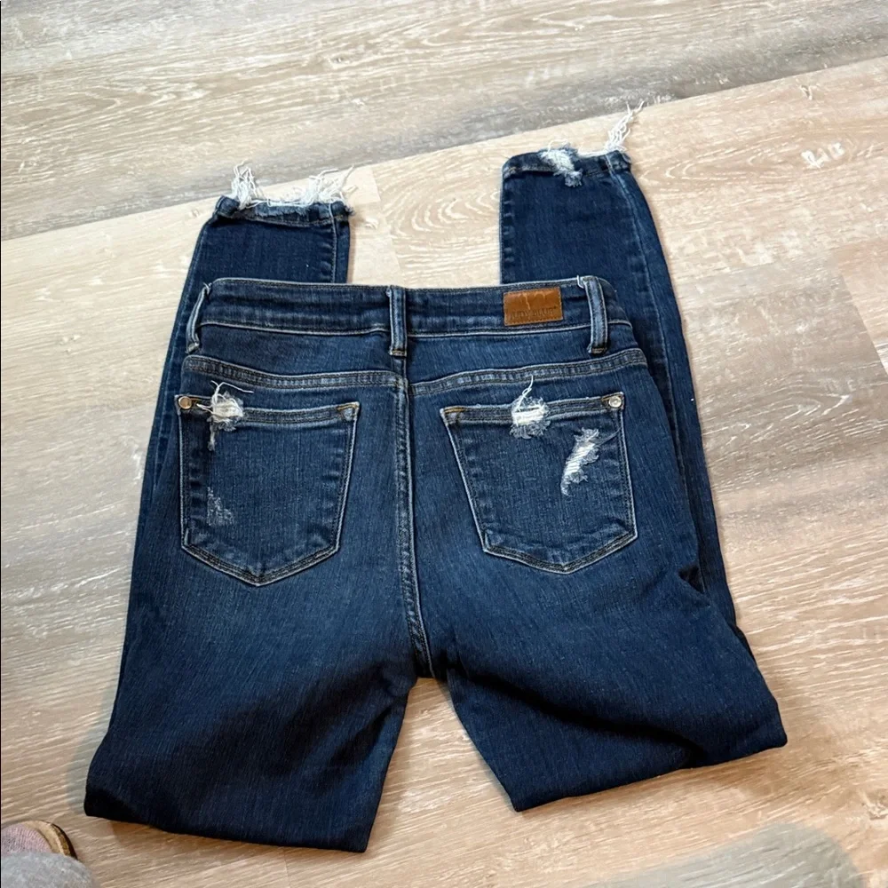Judy Blue Dark Blue Distressed Skinny Jeans - Picture 5 of 6